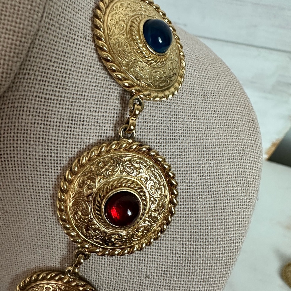 RARE VINTAGE Givenchy Byzantine Coin Style Set with Cabochons - Picture 7 of 11